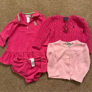 Pink Kids ralph Lauren polo Dress , sweater & lily pulitzer cardigan size 12 mth